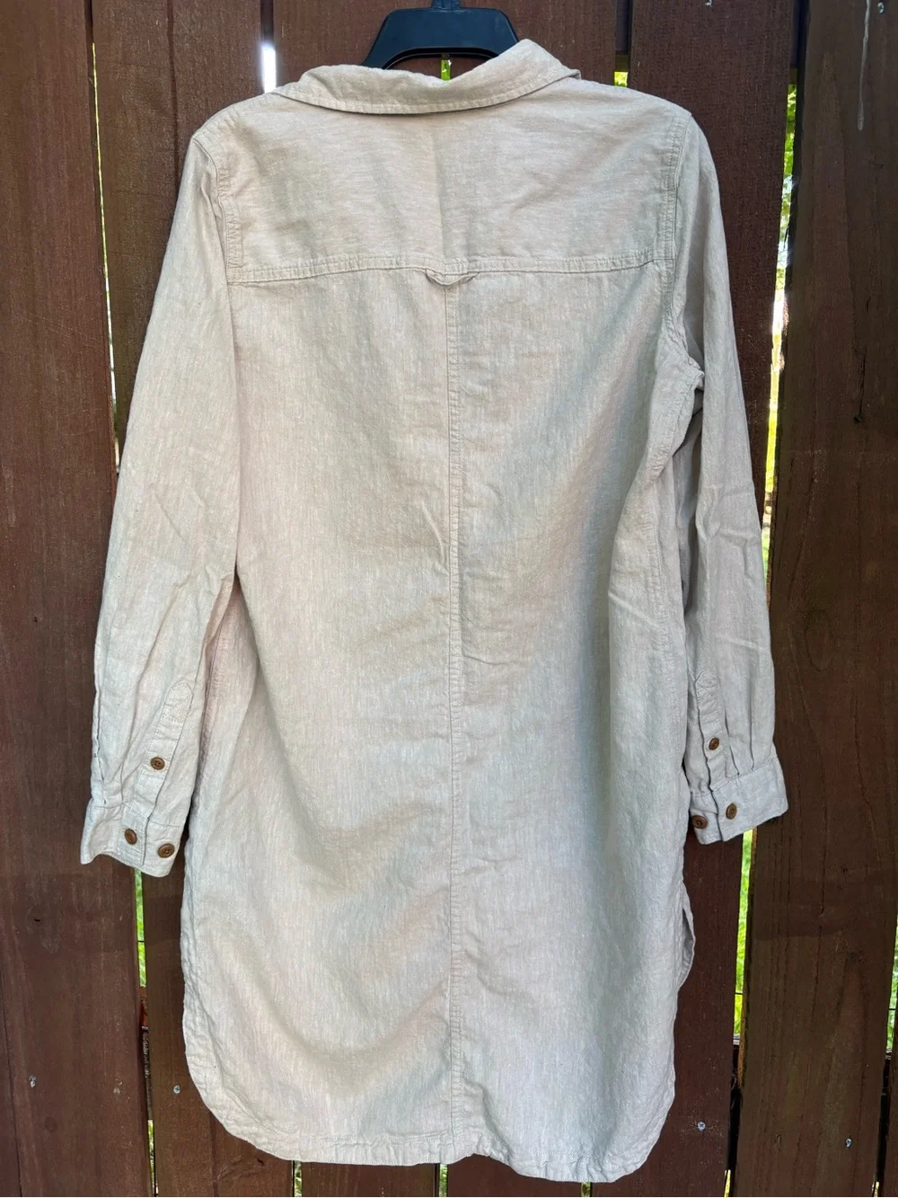 Duluth safari Organic Cotton resort Utility Shirt Dress Tunic Size Small Beige - Picture 2 of 5